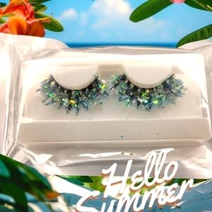 False Strip Eyelashes Teal Green Glitter Sequin Y2K